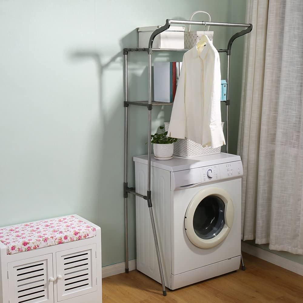 BAOYOUNI Bathroom Space Saver Over The Toilet Storage Rack Shelf Above Washing Machine Standing Organizer 2-Tier 26.77 W X 19.48 D X 68.11 H Inches, Grey