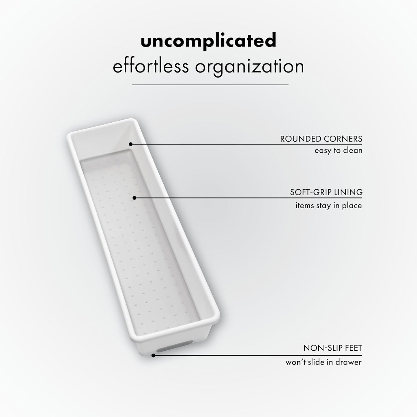 madesmart Classic 12 x 3 Bin, Drawer Organizer, Multi-Purpose Home Organization, BPA Free, White (Pack of 6)