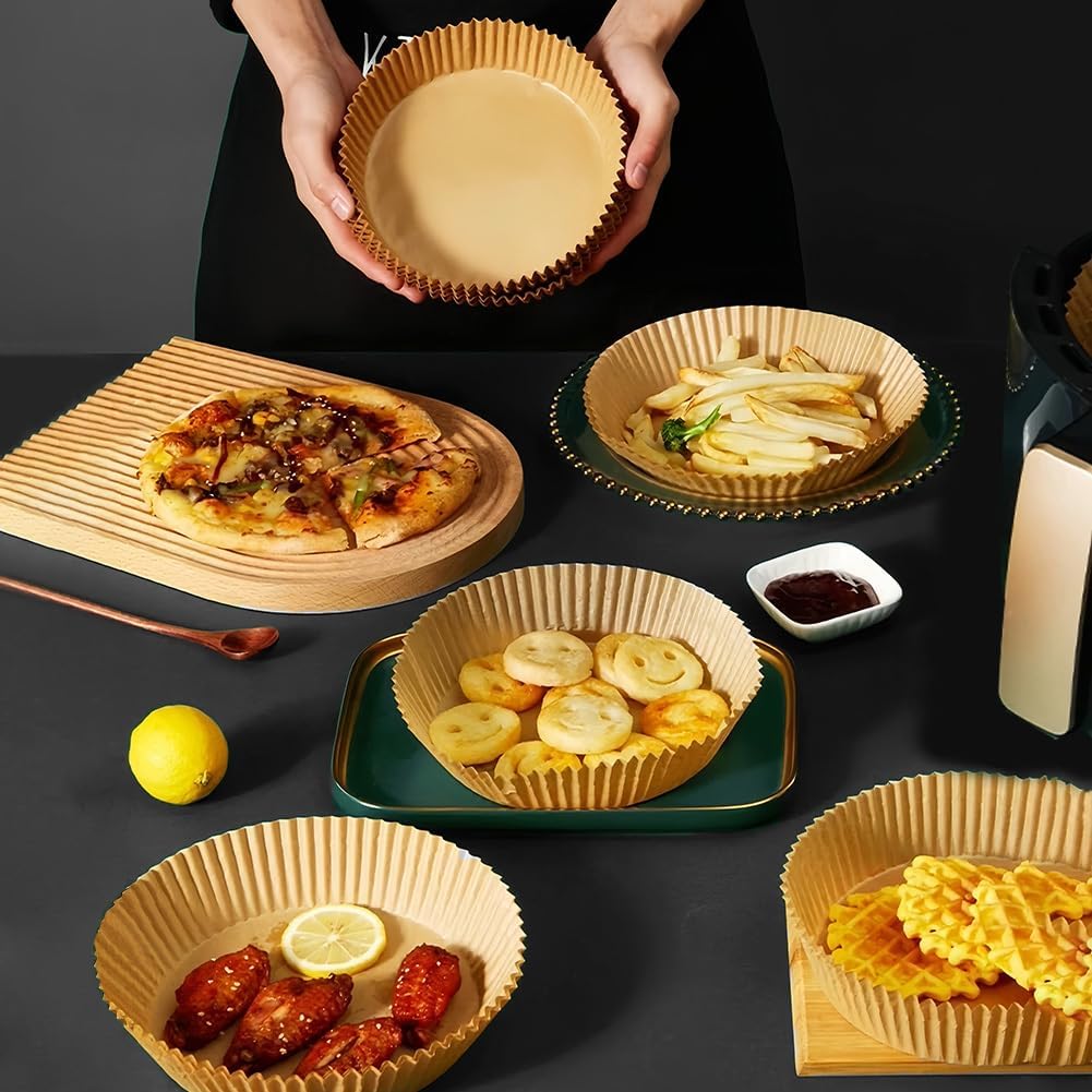 10 Inch Disposable Air Fryer Paper Liners:100 pcs Large Parchment Paper, Oilproof Non-Stick Food Grade Airfryer Liners for Baking Roasting, Microwave Safe