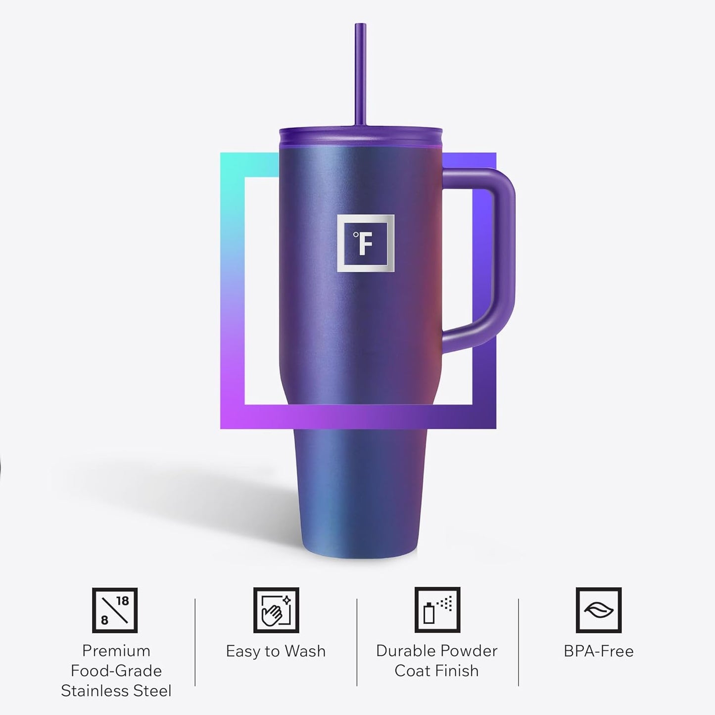 IRON °FLASK Co-Pilot Insulated Mug w/Straw & Flip Cap Lids - Cup Holder Bottle for Hot, Cold Drink - Leak-Proof - Water, Coffee Portable Travel Mug - Twilight Blue, 40 Oz