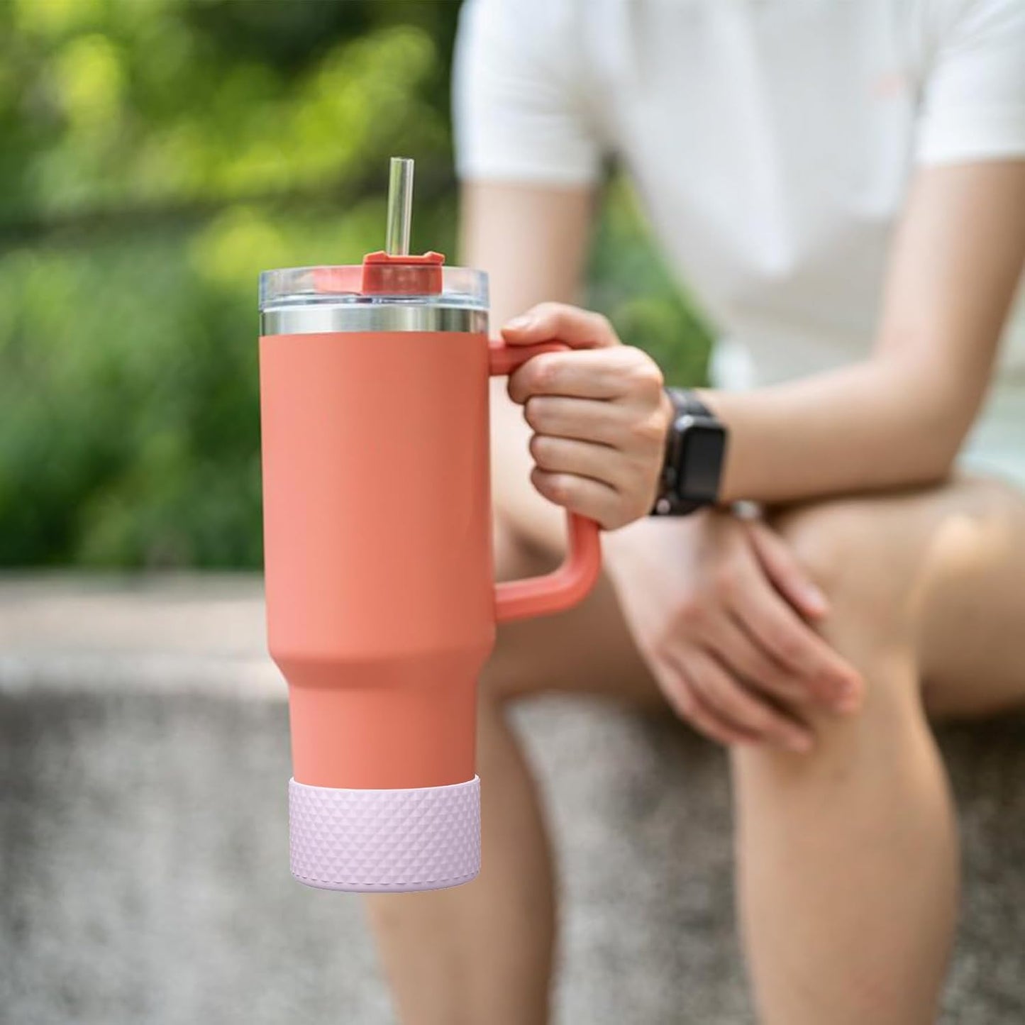 Upgrade 2PCS Protective Silicone Boot Bumper for Stanley Quencher Adventure 40oz 30oz 20oz Tumbler, Water Bottle Bottom Sleeve Cover Accessories for Stanley Mug Cup(Violet)