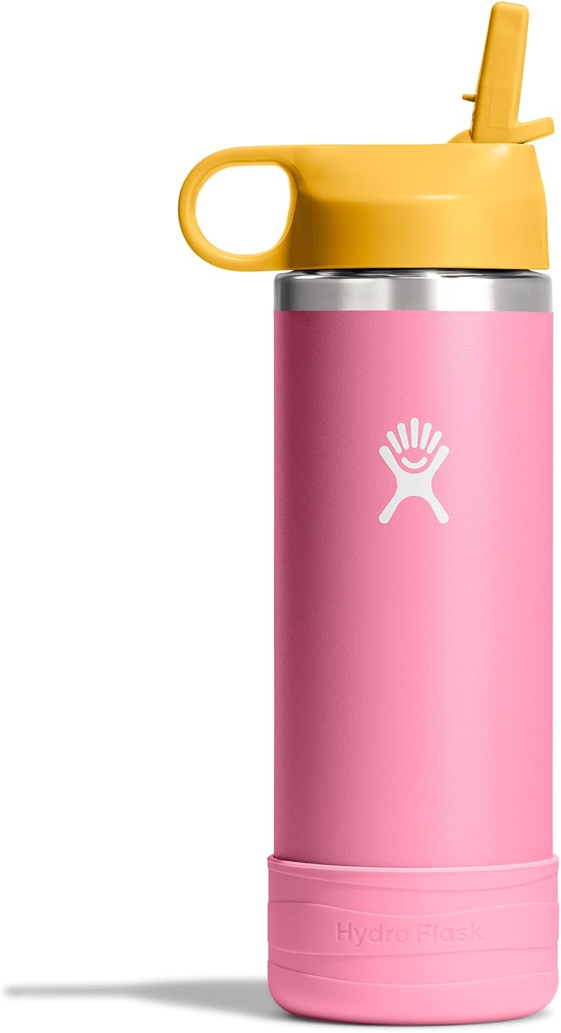 Hydro Flask Kids Water Bottle for School - Stainless Steel and Insulated with Straw Cap - 18 Oz in Dahlia