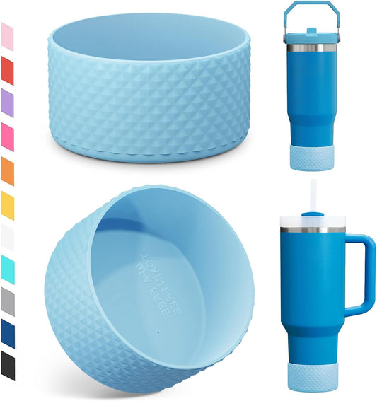 Upgrade 2PCS Protective Silicone Boot Bumper for Stanley Quencher Adventure 40oz 30oz 20oz Tumbler, Water Bottle Bottom Sleeve Cover Accessories for Stanley Mug Cup(Sea Blue)