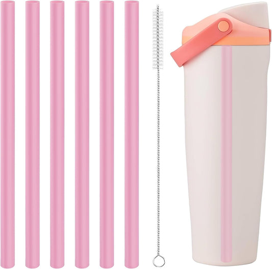 Straws Replacement Compatible with Owala Freepsip 24oz,32oz Water Bottle,Replacement Parts For Owala Free Sip Sway 30 oz,Include 6 BPA-FREE Straws and 1 Cleaning Brush,Pink