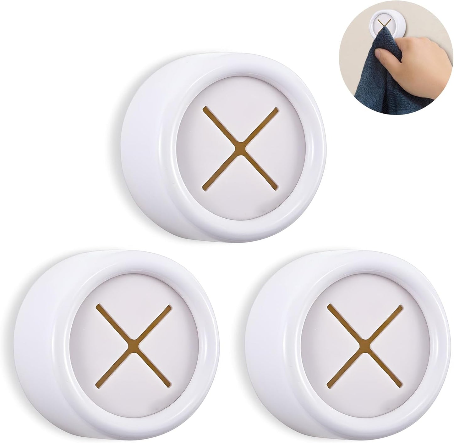 3 Pieces Kitchen Towel Hooks Round Adhesive Dish Towel Hook Premium Chrome Finish & Easy Installation Wall Mount Hand Towel Hook Ideal as Bathroom, Shower or Outdoor Towel Holders (White)