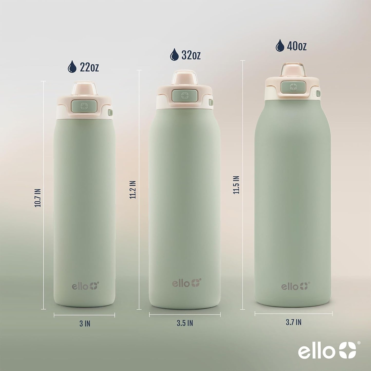 Ello Pop & Fill Stainless Steel Water Bottle with Quick Fill Technology, Double Walled Vacuum Insulated Metal, Leak Proof Locking Lid, Sip & Chug, BPA Free, Holiday Gift for Him Her, 22oz, 32oz, 40oz