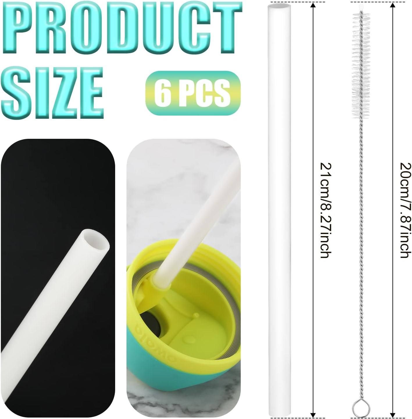 6PCS Replacement Straws for Owala Water Bottle 24 oz 32 oz, Reusable Plastic Straws with Cleaning Brush for Cup 24oz 32oz Travel Tumbler Accessories Parts for Sports Bottle(White)