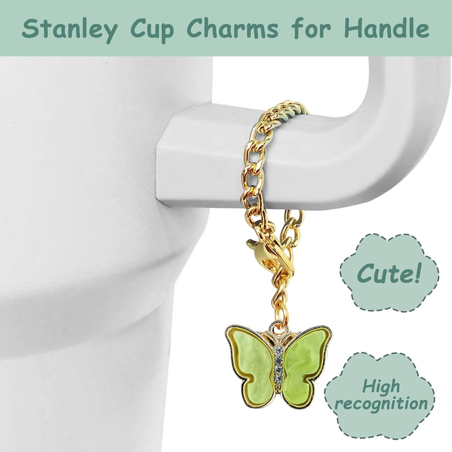 Stanley Cup Accessories Set,Including 2 Pcs 0.4in Straw Cover, 1 Silicone Spill-Proof Stopper, 1 Cute Handle Charm, 1 Silicone Boot Fits Stanley 40&30 Oz Tumbler (Eucalyptus Green)