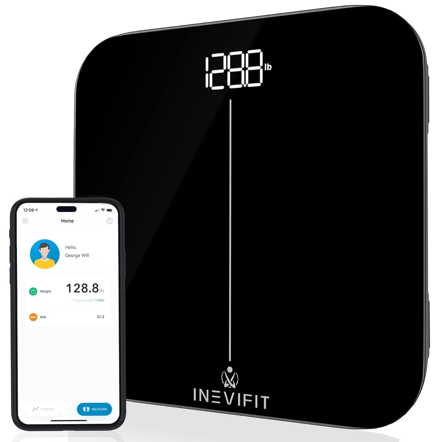 INEVIFIT Smart Premium Bathroom Scale, Highly Accurate Bluetooth Digital Bathroom Body Weight Scale, Precisely Measures Weight & BMI for Unlimited Users