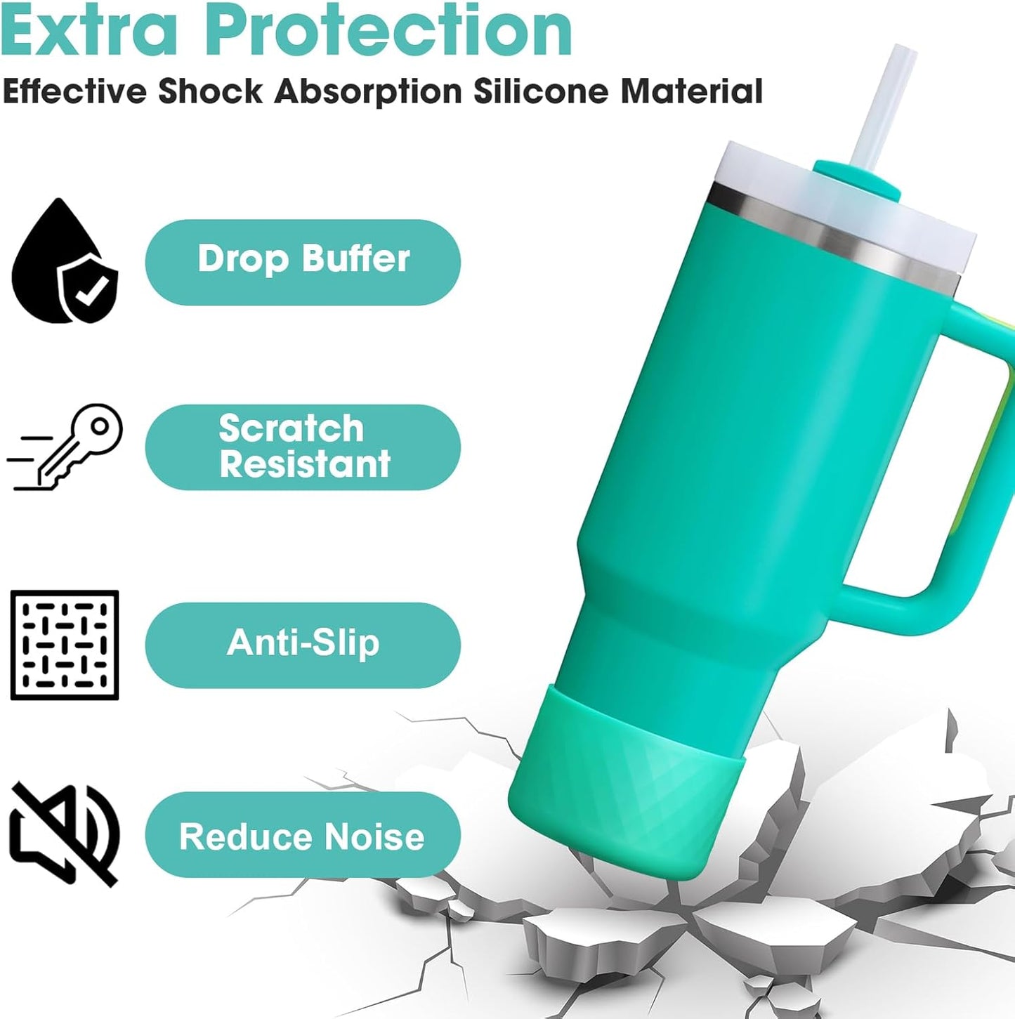 Upgrade 2PCS Protective Silicone Boot Bumper for Stanley Quencher Adventure 40oz 30oz IceFlow 20oz 30oz Tumbler, Water Bottle Bottom Sleeve Cover Accessories for Stanley Mug Cup(Cyan)