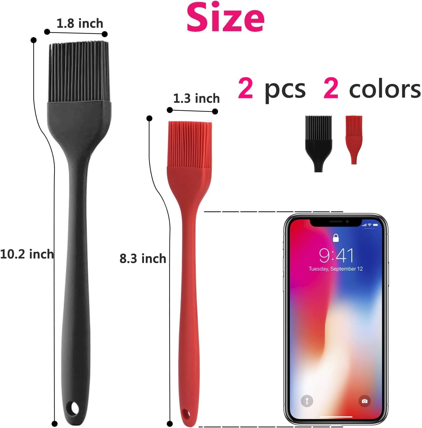 Hhyn Silicone Basting Pastry Brush Set 2 Pack Heat Resistant Spread Oil Butter Sauce for BBQ Grill Barbeque Kitchen Baking Cooking Pastries, 1 Large & 1 Small