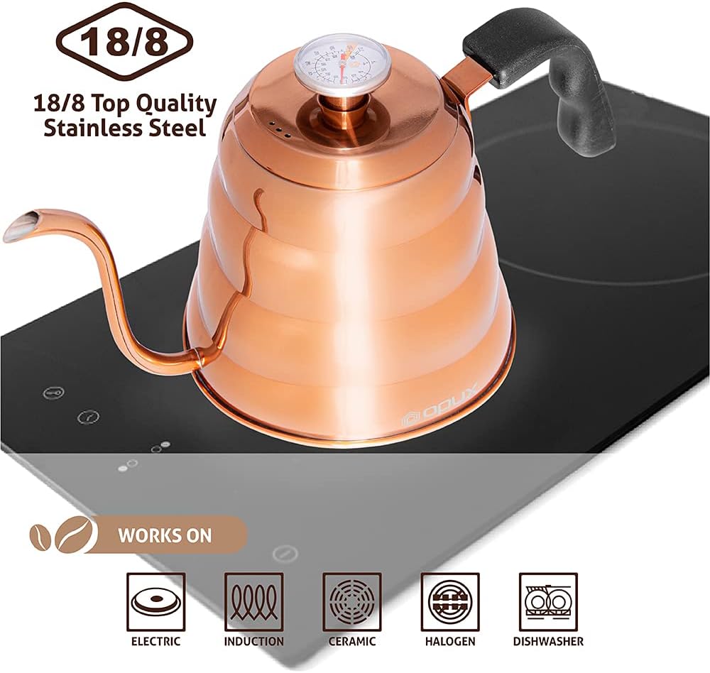 OPUX Pour Over Coffee Kettle with Gooseneck | Stainless Steel 40 oz, Stovetop Induction Goose Necked Kettle Slow Pour Drip Spout (1.2 Liter, 40 fl oz) Copper