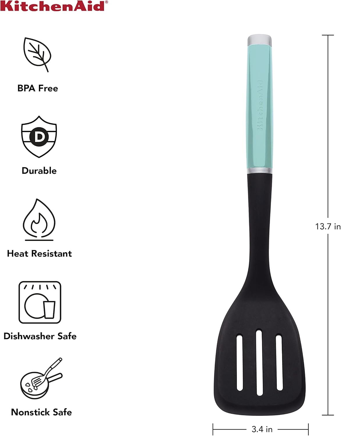 KitchenAid Classic Nylon Slotted Turner, 13.66-Inch, Aqua Sky (Pack of 12)