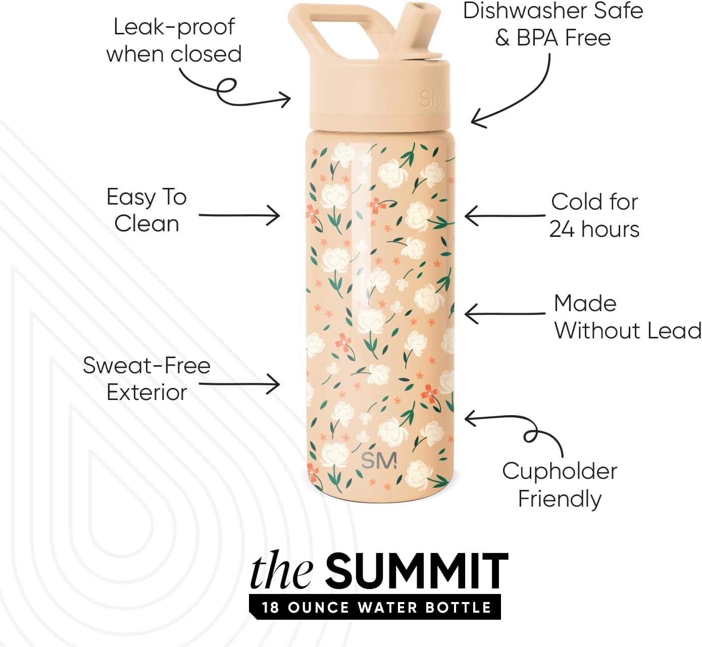 Simple Modern Kids Summit Water Bottle with Straw Lid | 18oz Stainless Steel Cup Insulated Tumbler for Toddlers, School | Chloe Floral