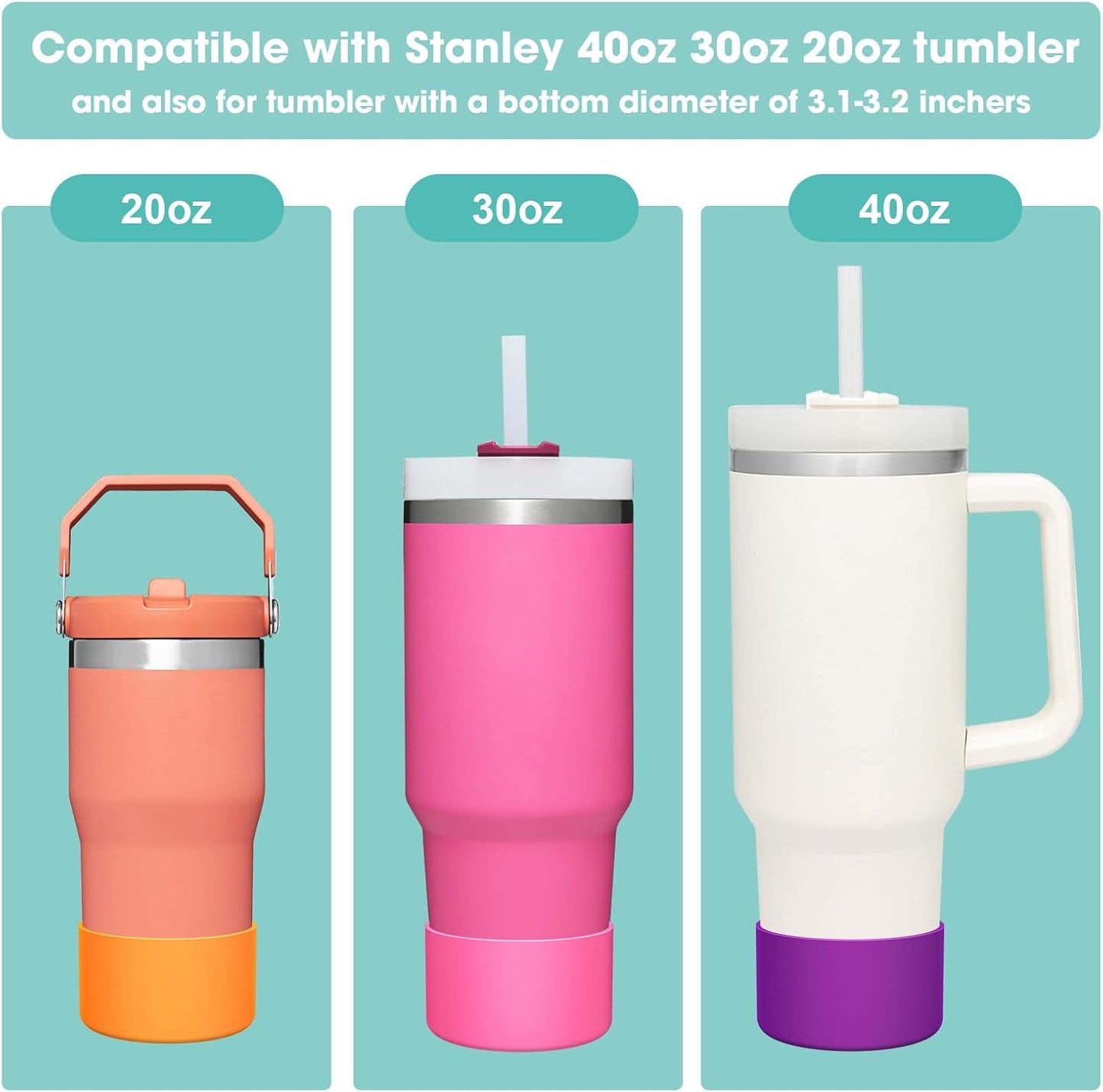Upgrade 2PCS Protective Silicone Boot Bumper for Stanley Quencher Adventure 40oz 30oz IceFlow 20oz 30oz Tumbler, Water Bottle Bottom Sleeve Cover Accessories for Stanley Mug Cup(DarkMagenta)