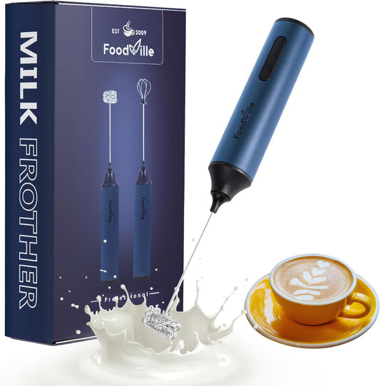 MF05 Rechargeable Milk Frother USB Charging Handheld Foam Maker with Stainless Balloon Whisk for Cappuccino, Latte, Bulletproof Coffee, Keto Diet, Protein Powder, Matcha (Navy Blue)