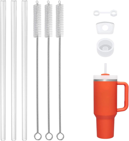 Replacement Straw for Stanley Quencher 30oz 40oz Tumbler,Straw Cleaner Brush for Stanley, Plus Silicone Spill Proof Stopper for Stanley Quencher H1.0/H2.0 (White, 12inch)