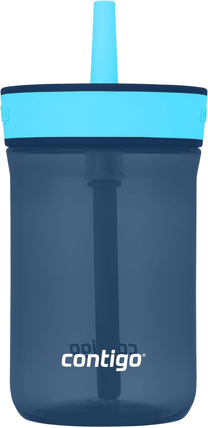 Contigo Kids’ Leighton Straw Tumbler with Spill-Proof Leak-Proof Lid 14oz Blueberry/Blue Raspberry