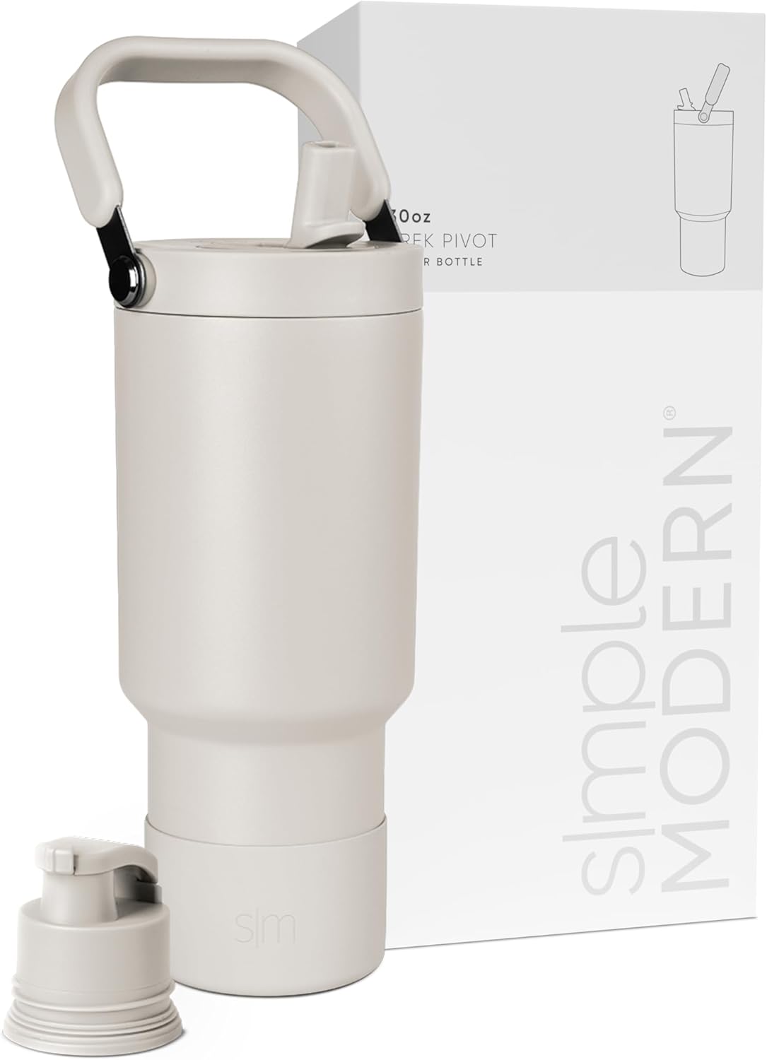 Simple Modern Trek Pivot | 30oz Flip Straw Tumbler with Handle | Water Bottle & Boot | Interchangeable Straw & Chug Lids | Insulated Stainless Steel Jug | Gym Sports Outdoors | Almond Birch