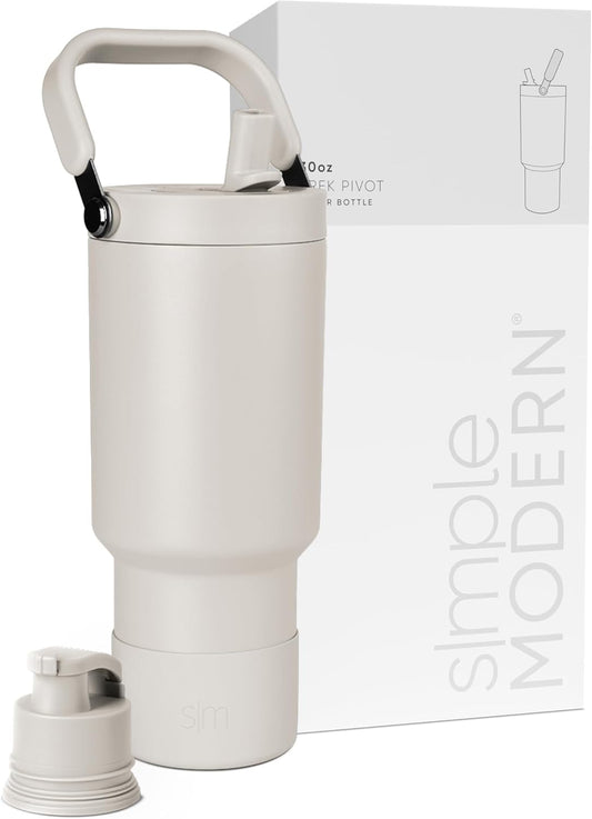 Simple Modern Trek Pivot | 30oz Flip Straw Tumbler with Handle | Water Bottle & Boot | Interchangeable Straw & Chug Lids | Insulated Stainless Steel Jug | Gym Sports Outdoors | Almond Birch