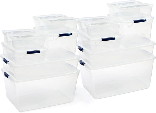 Rubbermaid Cleverstore Clear Dorm Variety 16-Pack, Made in USA, Stackable Large Clear Storage Bins with Lids, See-Through Plastic Storage, with Latching Lids, BPA-Free