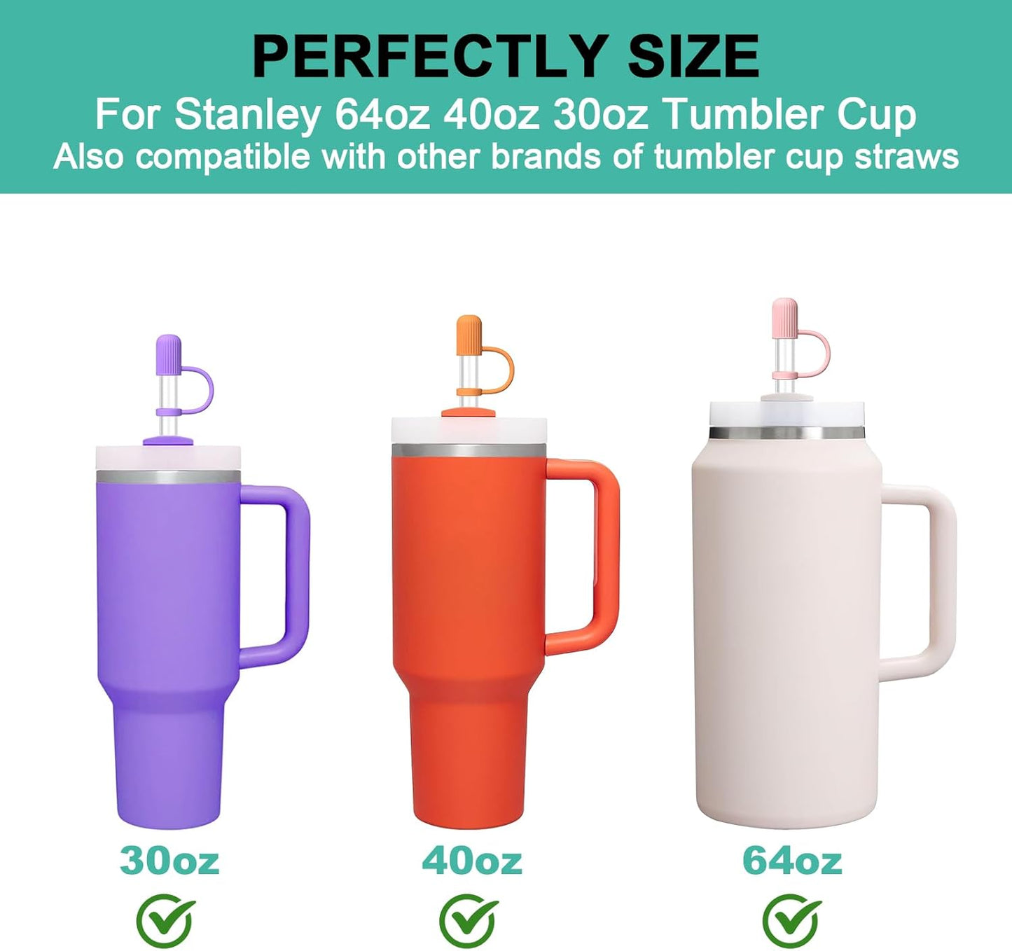 6 Clear Replacement Straws with Cover Caps for Stanley Cup 40 oz 64 oz Tumbler, Reusable Drinking Straws with Topper, Stopper, Cleaning Brush for Stanley Cup Accessorie