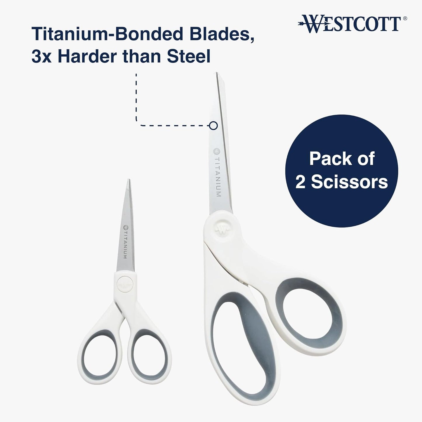 Westcott 5-Inch Micro-Tip & 8-Inch Bent Craft Fabric Scissors - Titanium Bonded Blades for Heavy Fabric and Precise Snips, 2 Pack