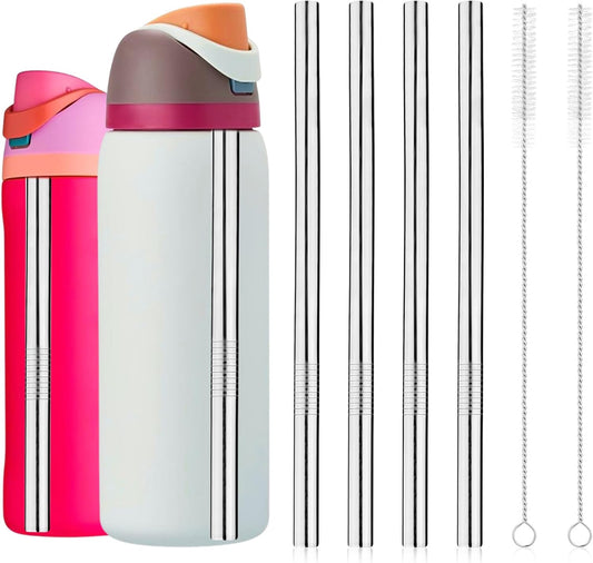 4pcs Water Bottle Straws for Owala 24oz 32oz, Stainless Steel Metal Straws Replacement with 2 Straw Cleaners Reusable Tumbler Bottle Accessories Parts for Indoor Outdoor Sports Trips