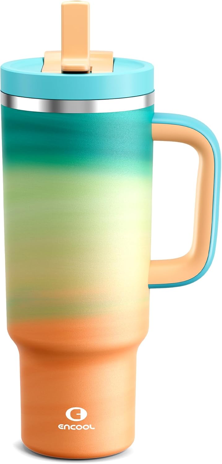 40 oz Tumbler with Handle and Straw: Stainless Steel Insulated Tumbler Keeps Cold for 24 Hours, Leakproof Travel Cup Fits in Cup Holder and BPA-Free, Avenue