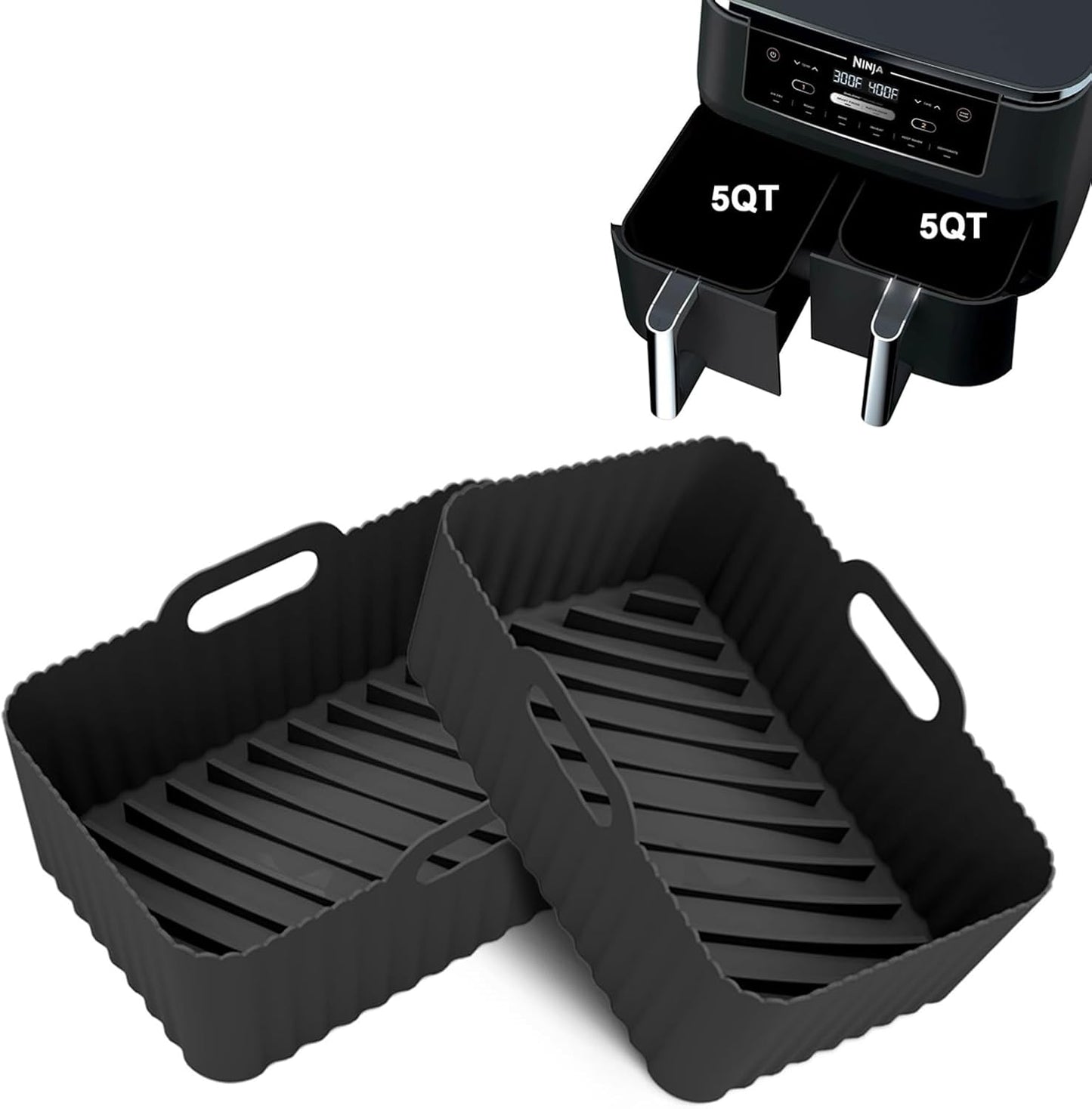 Ninja Silicone Air Fryer Liner 2Pack, 9-10QT Chefman Air Fryer Accessories, Reusable Air Fryer Basket for Ninja Foodi Max Dual Zone AF400 AF300 DZ201 Double Stack XL SL401