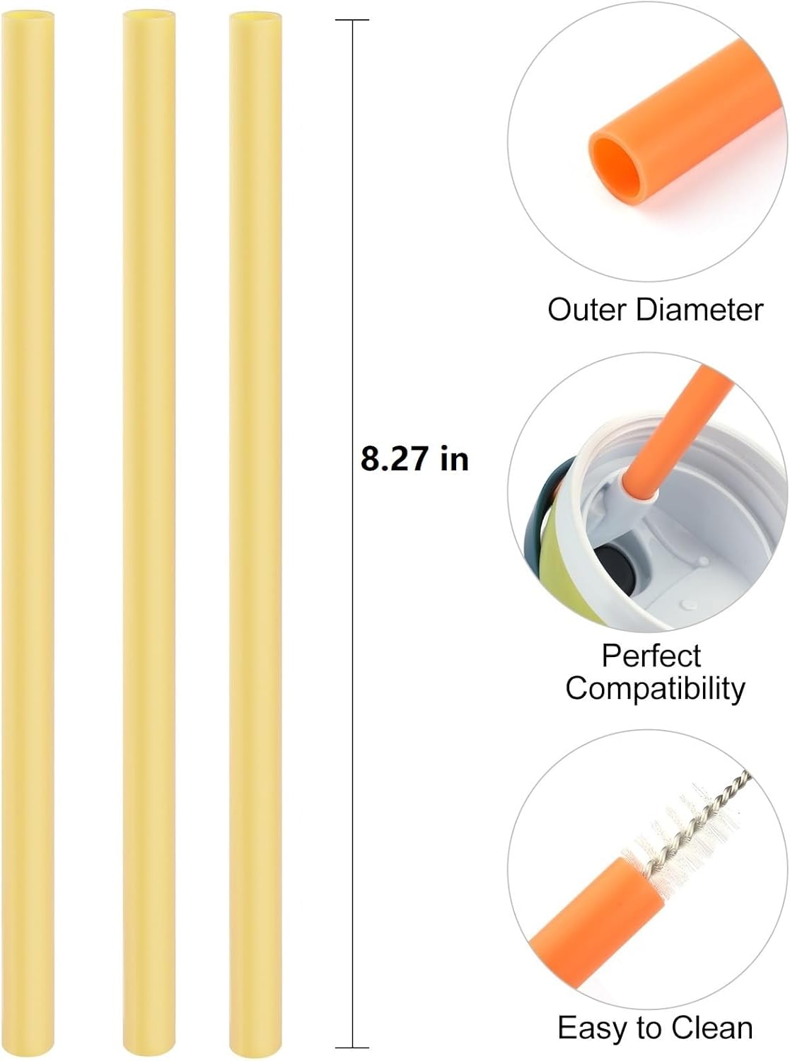 Straws Replacement Compatible with Owala Freepsip 24oz,32oz Water Bottle,Replacement Parts For Owala Free Sip Sway 30 oz,Include 6 BPA-FREE Straws and 1 Cleaning Brush,Yellow