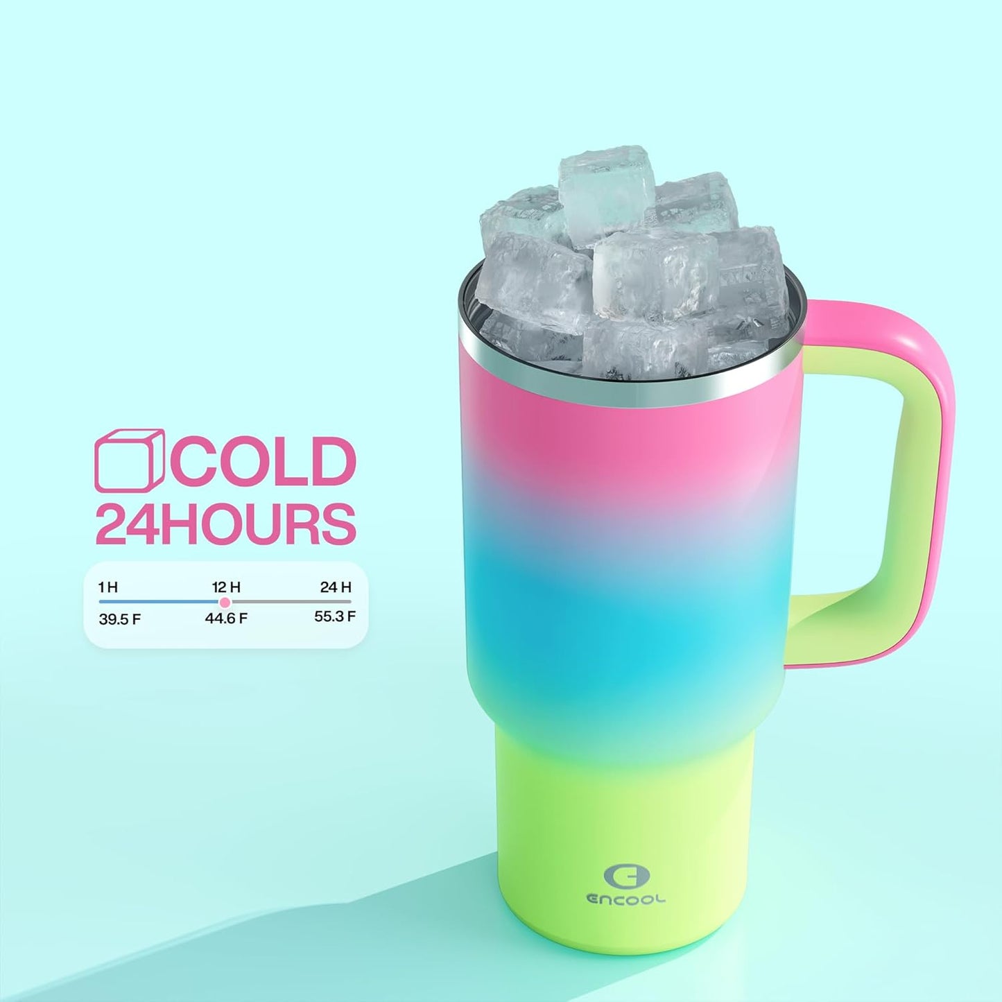 ENCOOL 32 oz Tumbler with Handle and Straw: Stainless Steel Insulated Tumbler Keeps Cold for 24 Hours, Leakproof Travel Cup Fits in Cup Holder and BPA-Free, Lime Sorbet