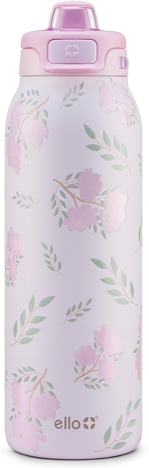 Ello Pop & Fill Stainless Steel Water Bottle with Quick Fill Technology, Double Walled Vacuum Insulated Metal, Leak Proof Locking Lid, Sip & Chug, BPA Free, Holiday Gift for Him Her, 22oz, 32oz, 40oz