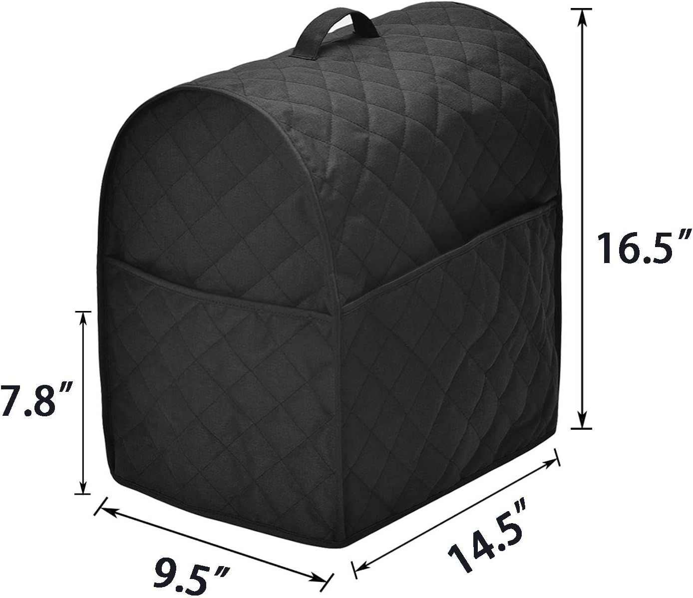 Stand Mixer Dust Cover with 3 Pockets Compatible with KitchenAid Tilt Head, Easy Cleaning,Can Ironable (Black, Fits for 6-8 Quart)