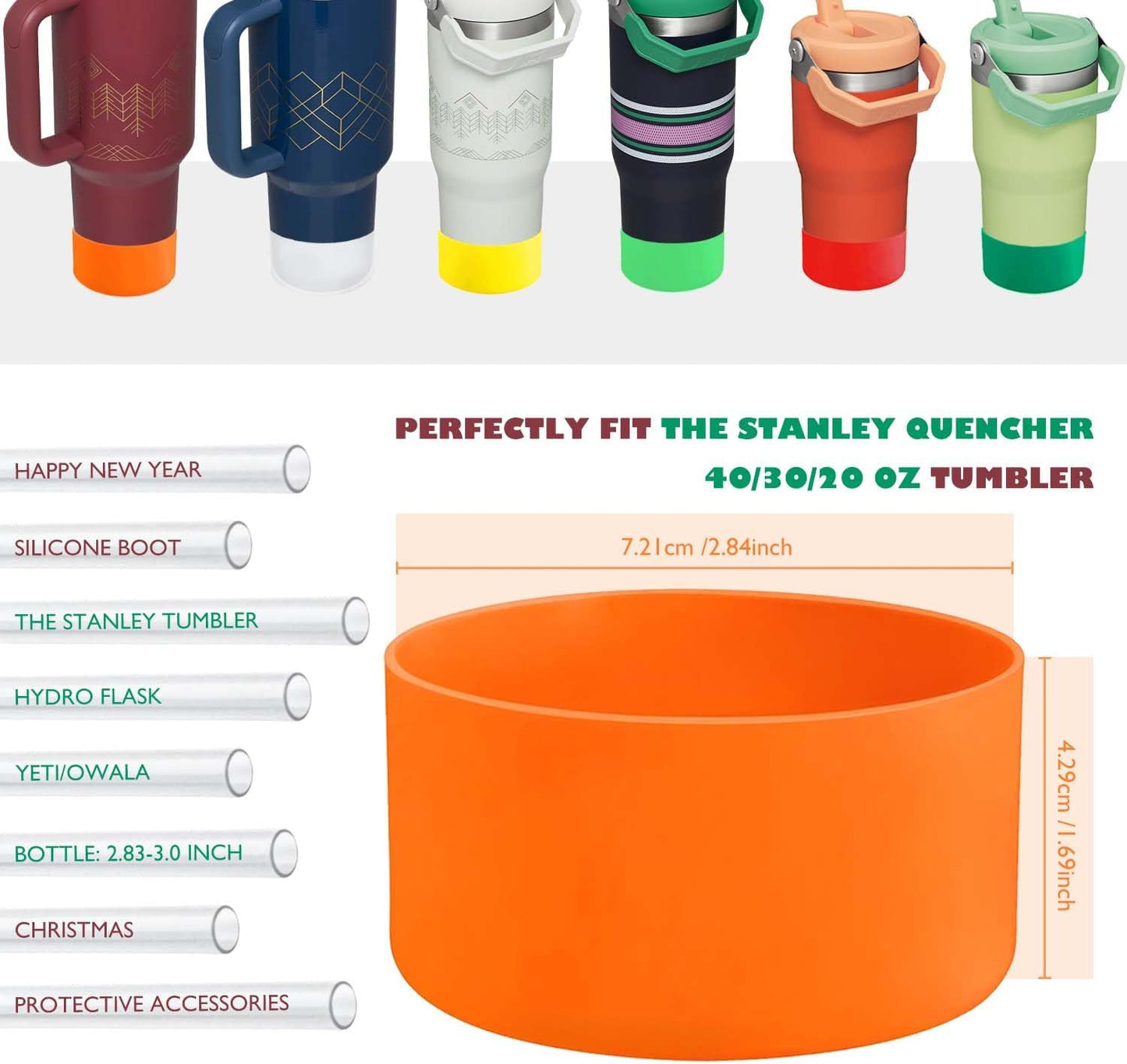 QIANHAI Silicone Boots for Sport Water Bottle Accessories - Fits Stanley Adventure Quencher Tumbler 40oz & IceFlow 20 30oz Hydro Flask YETI Rambler Simple Modern (MixS-1OrangeWhite)