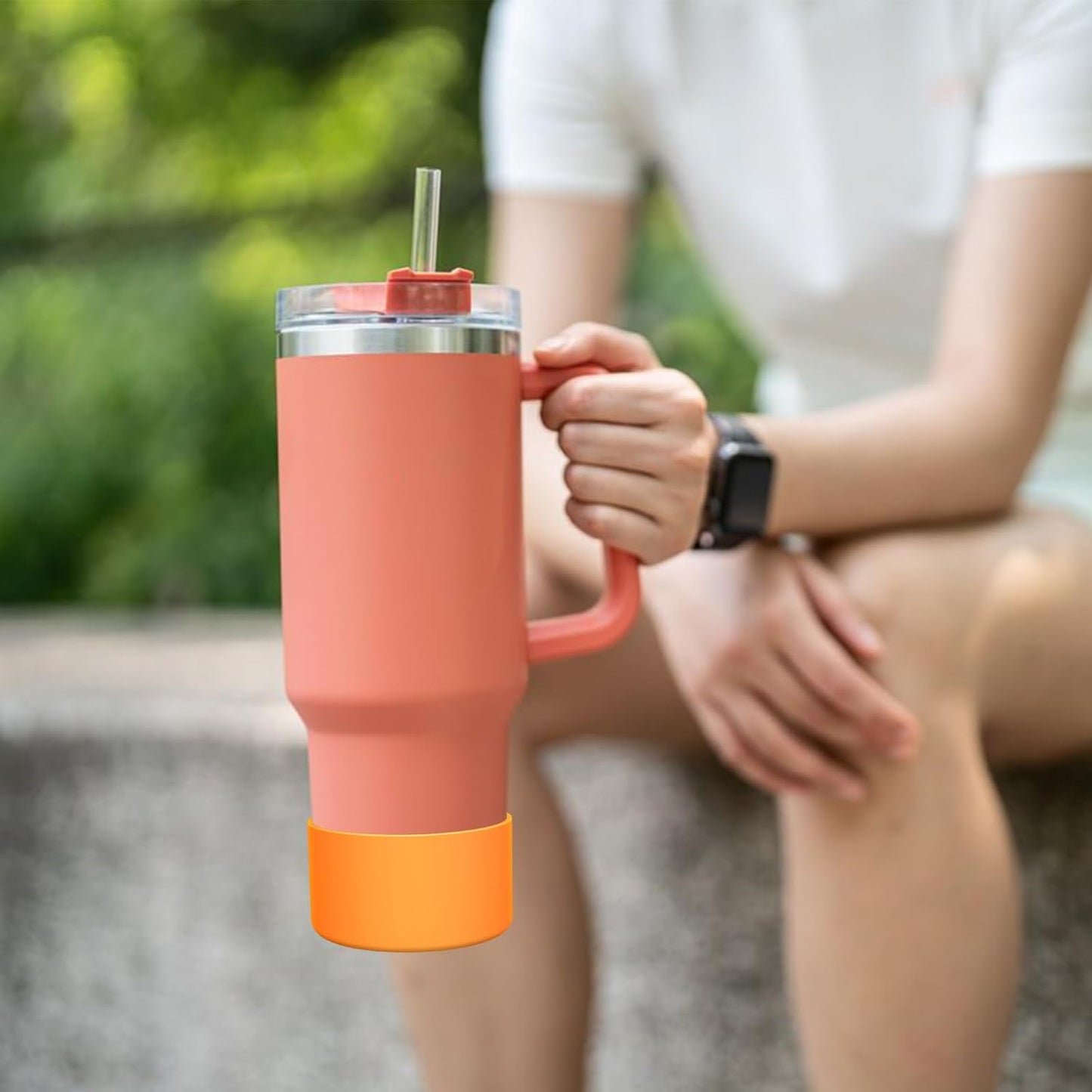 Upgrade 2PCS Protective Silicone Boot Bumper for Stanley Quencher Adventure 40oz 30oz IceFlow 20oz 30oz Tumbler, Water Bottle Bottom Sleeve Cover Accessories for Stanley Mug Cup(Sunset)