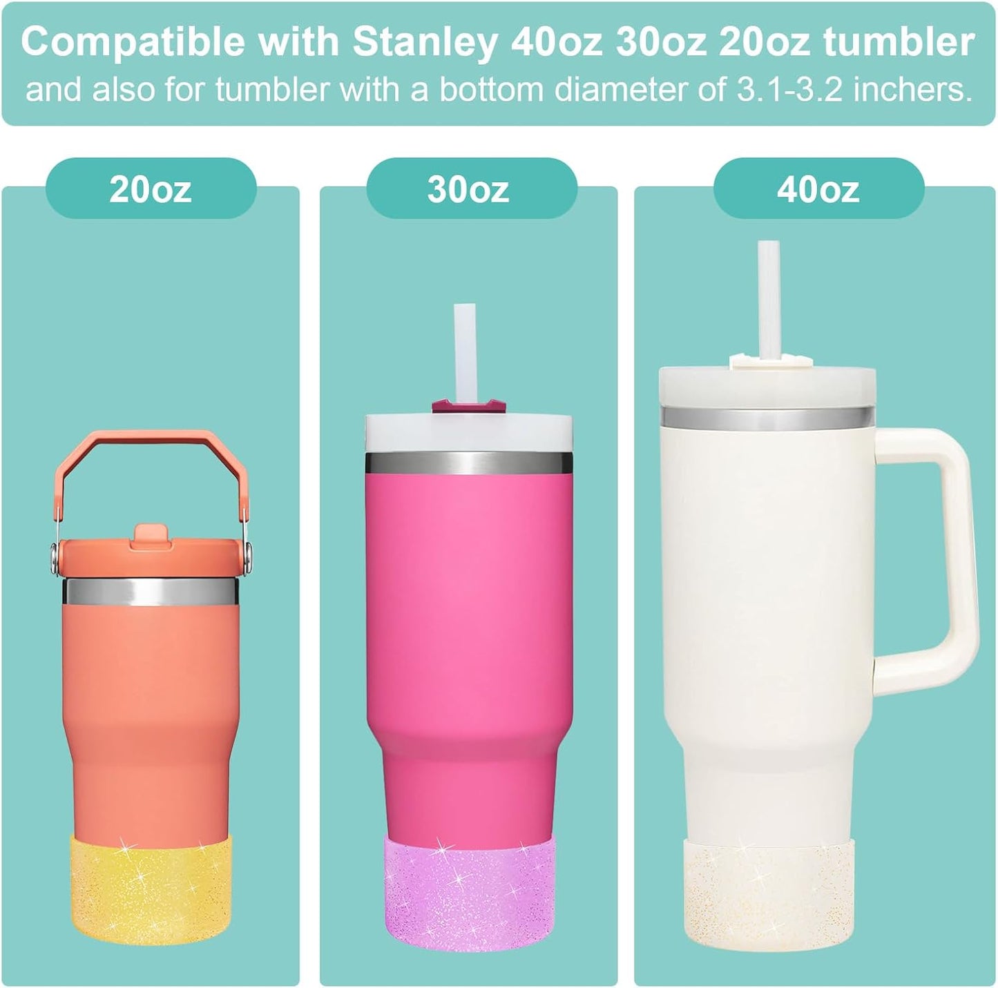 Upgrade 2PCS Protective Silicone Boot Bumper for Stanley Quencher Adventure 40oz 30oz IceFlow 20oz 30oz Tumbler, Water Bottle Bottom Sleeve Cover Accessories for Stanley Mug Cup(Glitter Golden)