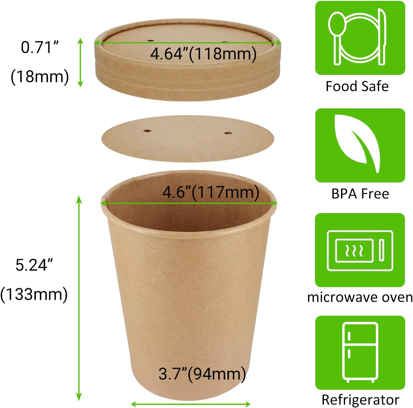 30 Sets 32 oz Paper Ice Cream Cups with Lids, Paper Food Containers With Vented Lids, To Go Hot Soup Bowls For Restaurants, Take Outs, or To-Go Lunch, Kraft