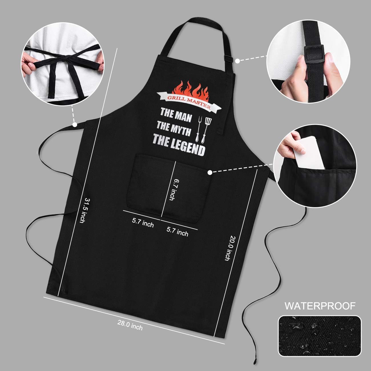 Aprons for Men, Mens Apron, Funny Aprons for Men, Adjustable Neck Strap Waterproof and OilProof Best for Grilling, Husband Birthday Gift, Gifts for Husband, Father's Day Gifts for Dad.