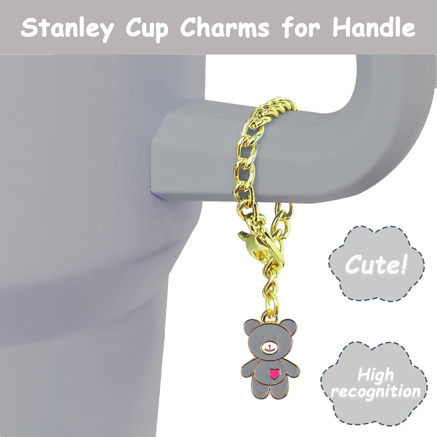 Stanley Cup Accessories Set,Including 2 Pcs 0.4in Straw Cover, 1 Silicone Spill-Proof Stopper, 1 Cute Handle Charm, 1 Silicone Boot Fits Stanley 40&30 Oz Tumbler (Grey)