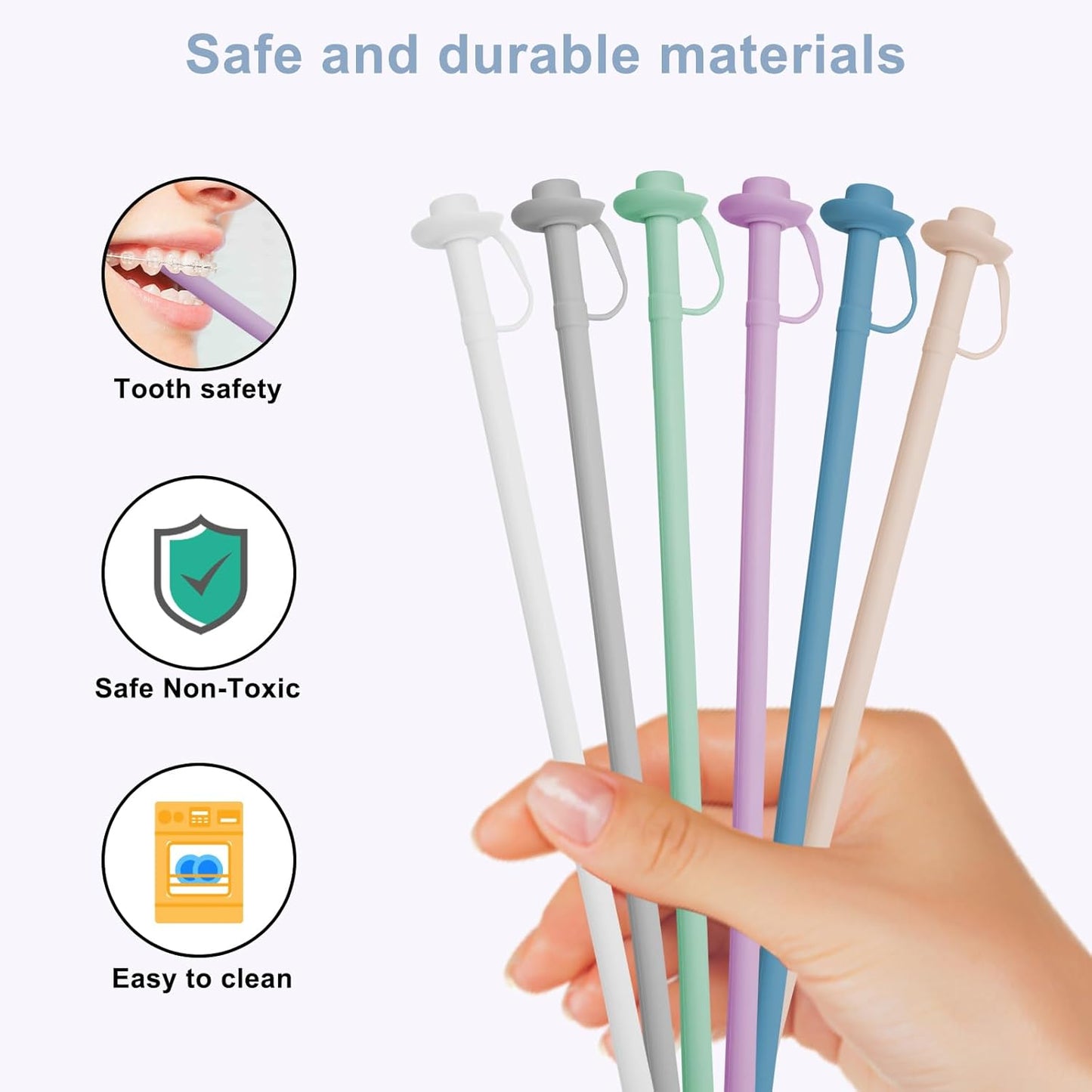 2PCS Reusable Silicone Straws with Cover, Bite-Safe, 12”Long Collapsible Drinking Straws for Stanley Owala Cups, Tumblers & Travel – Trim to Fit Any Cup (Purple)