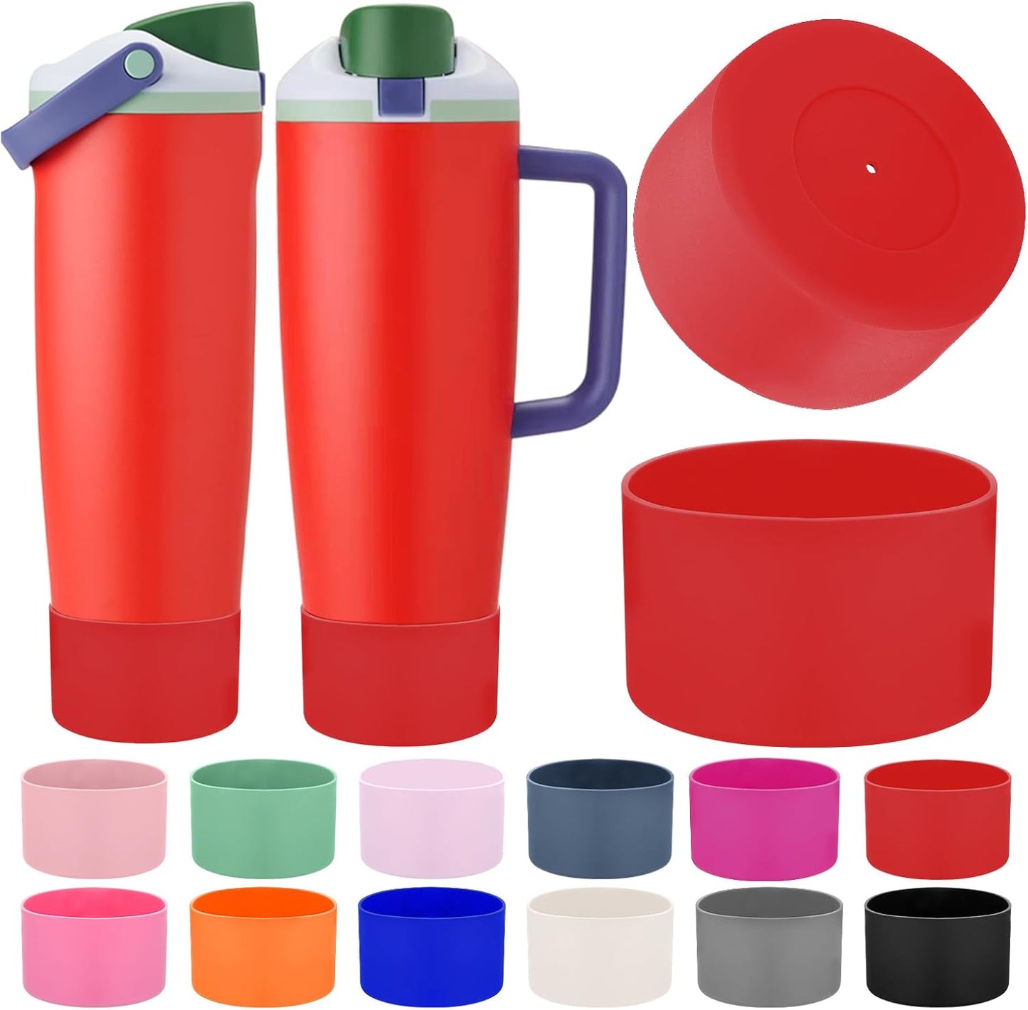 Mity rain 2PCS Protective Silicone Boots for Owala 30oz & 40oz FreeSip Sway Bottles & Tumblers - Accessories for owala, Enhances Stability & Prevents Scratches (Red)