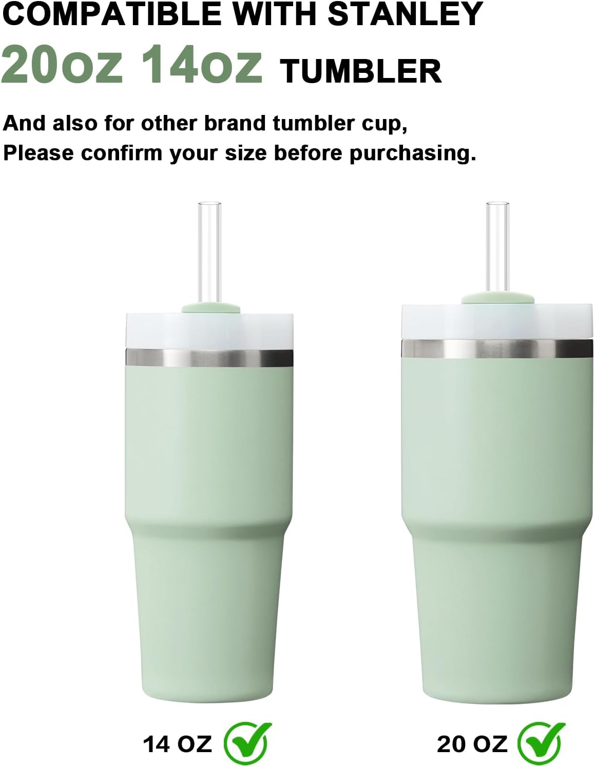 Replacement Straw for Stanley Cup 20 oz 14 oz, 6 Pcs Reusable Long Clear Straw with Clear Brush for Stanley Cup Accessories, Dishwasher Safe and BPA Free