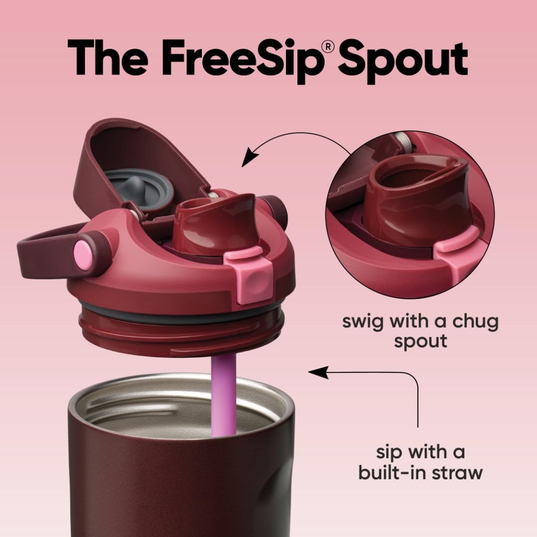 Owala FreeSip Sway Insulated Stainless Steel Water Bottle with Two-Way Spout, Built-In Straw and Bucket Handle, Made for Travel, School, and Sports, 30oz, BPA Free, Leak Proof, Black Cherry