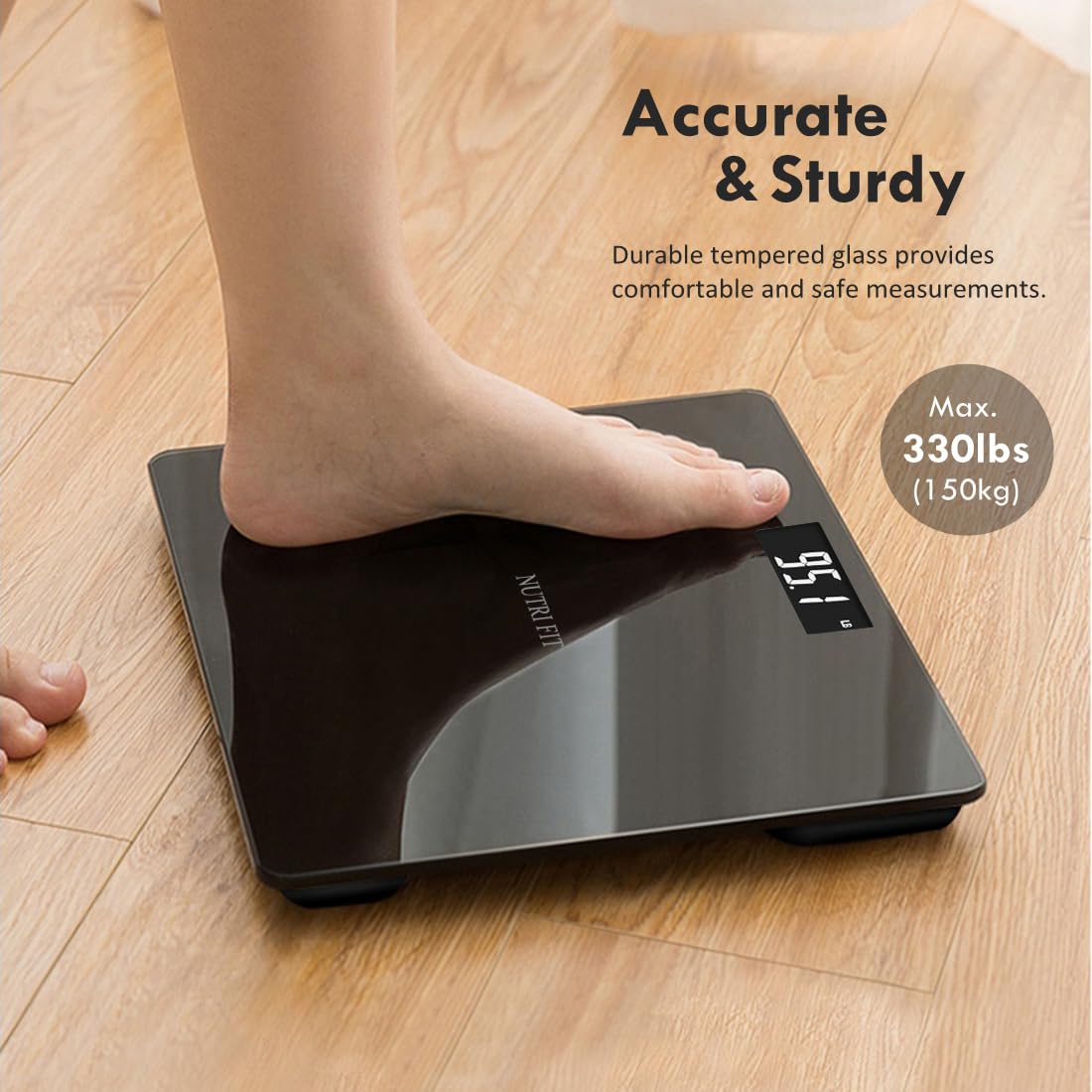 NUTRI FIT Digital Bathroom Scale for Body Weight, Bath Scale for Accurate Weight Watching with Large LCD Display, Most Accurate for The Elderly Safe Home Use, 330 lbs
