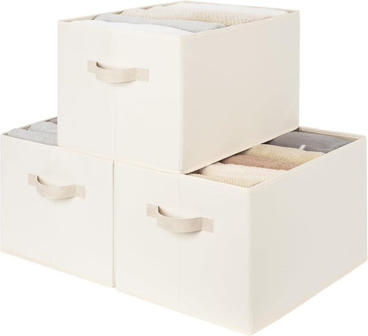 StorageWorks Storage Baskets for Shelves, Foldable Fabric Closet Storage Bins with Handles, Fabric Storage Bins Clothes Organizer, Beige, 3-Pack, Extra Large