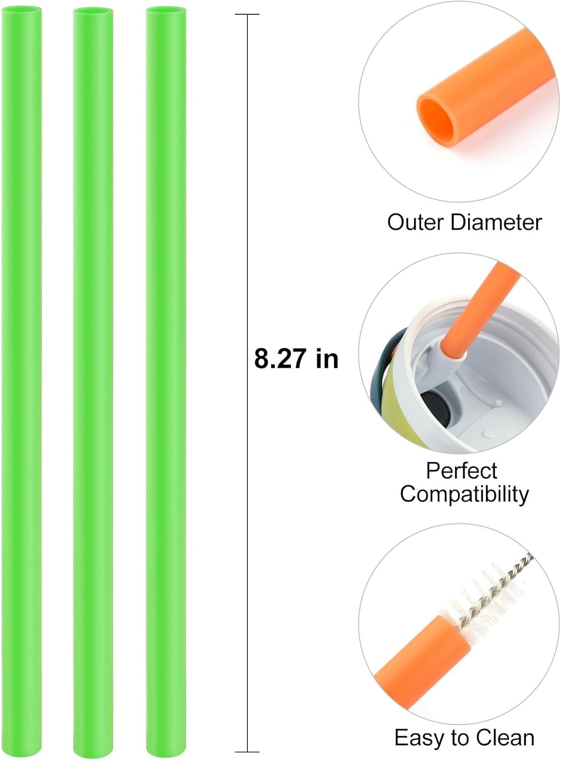 Straws Replacement Compatible with Owala Freepsip 24oz,32oz Water Bottle,Replacement Parts For Owala Free Sip Sway 30 oz,Include 6 BPA-FREE Straws and 1 Cleaning Brush,Green