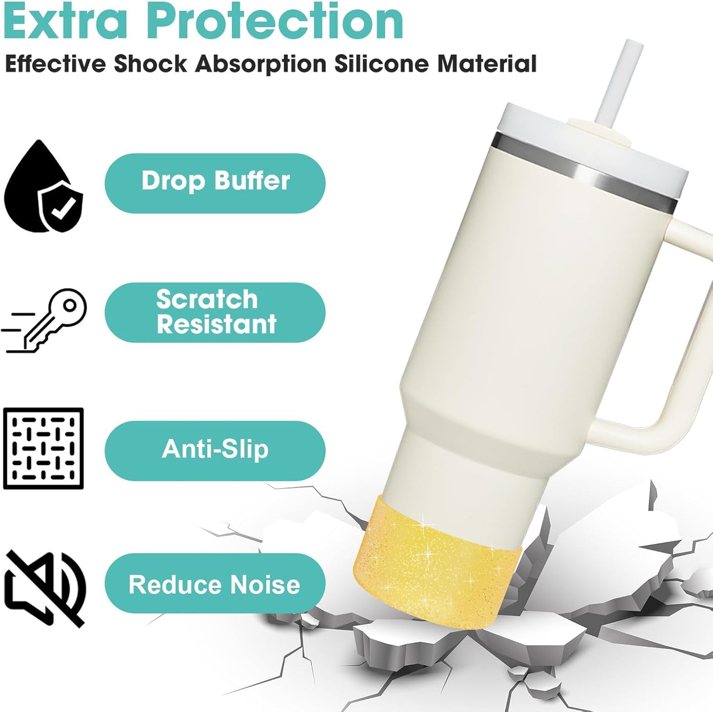 Upgrade 2PCS Protective Silicone Boot Bumper for Stanley Quencher Adventure 40oz 30oz IceFlow 20oz 30oz Tumbler, Water Bottle Bottom Sleeve Cover Accessories for Stanley Mug Cup(Glitter Orange)