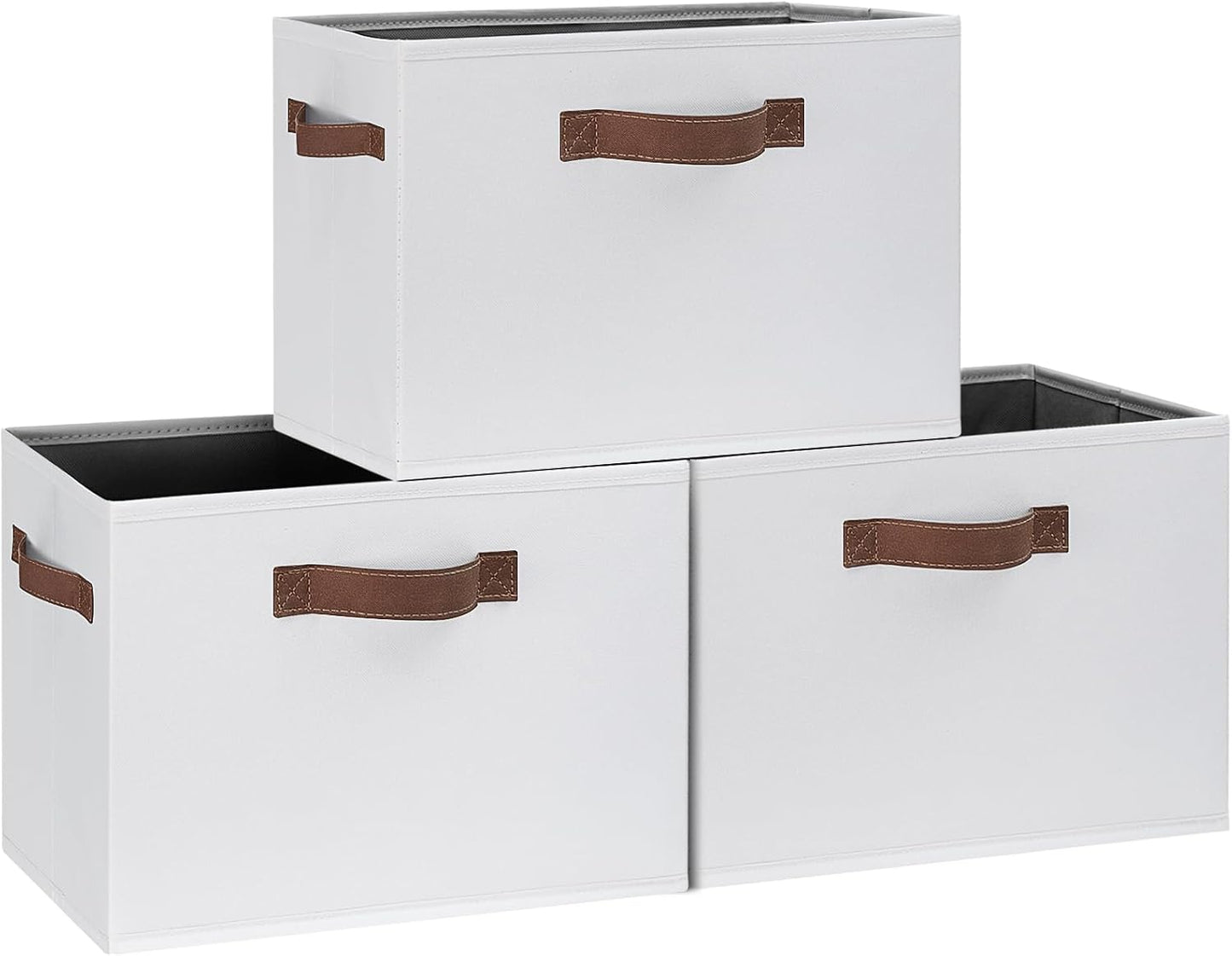 GhvyenntteS Large Fabric Storage Bins with 3 Handles, 15x11x9.6 Inch Storage Baskets for Shelves, Foldable Closet Storage Bins for Shelves, Closet Organizers and Storage Boxes, White