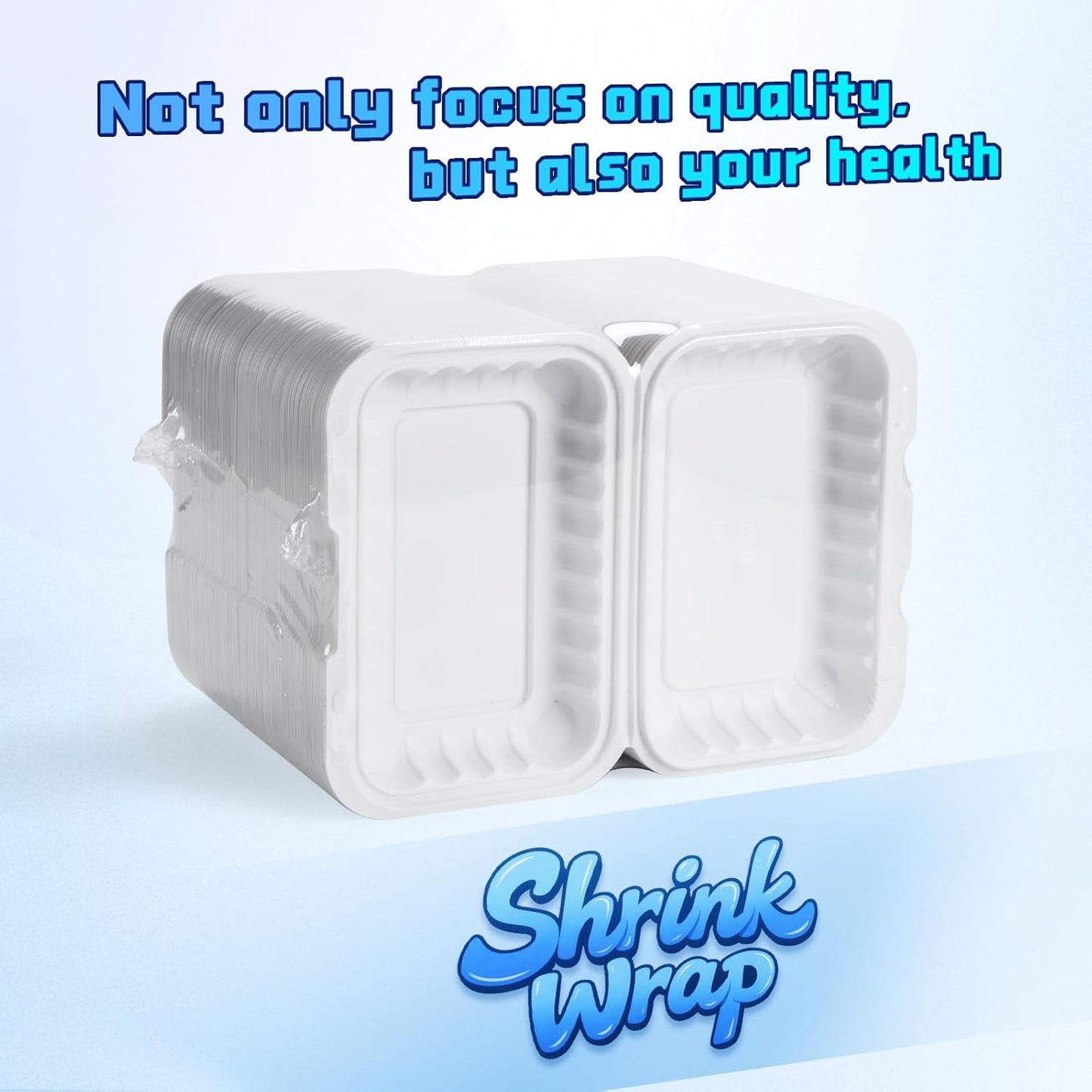 YANGRUI Food Containers 9x6 Inch 28 oz 50 Pack - Shrink Wrap Mineral-Filled BPA Free PP Plastic | Reusable Heavy Duty Freezer & Microwave Safe | Restaurant Grade White Clamshell Takeout Container